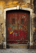 Old Red Wooden Door On Weathered Wall Backdrop for Photography SBH0190