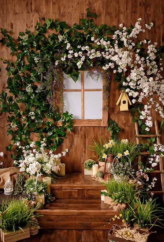 Flower Wooden House Backdrop for Spring Photography SBH0406