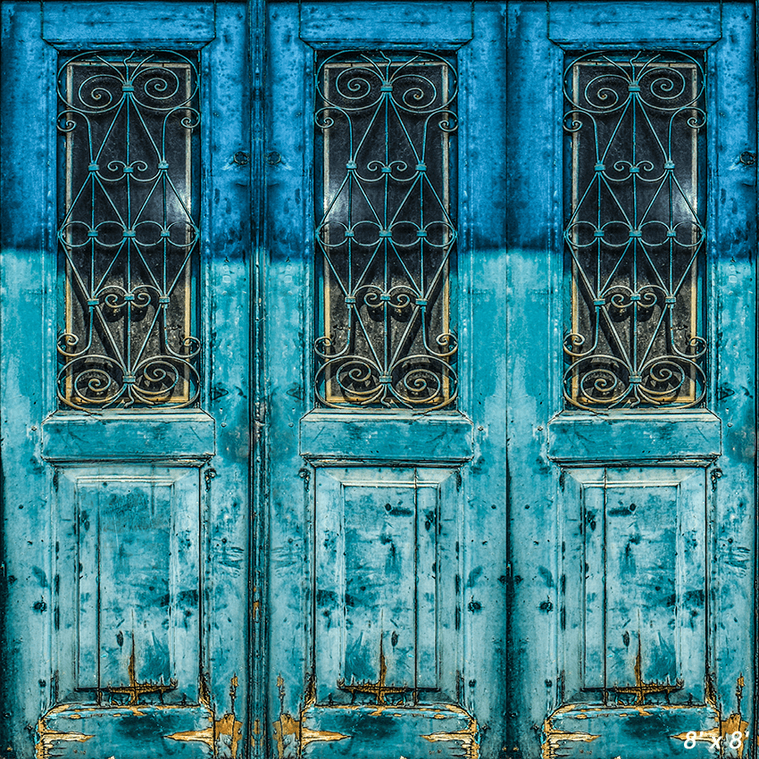 Antique Weathered Blue Door Backdrop for Photo SBH0438