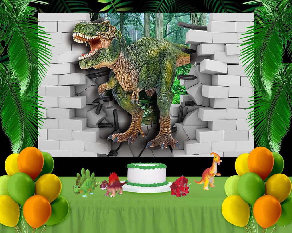 Jurassic Park White Brick Jungle Animals Photography Backdrop for Kids TKH1828