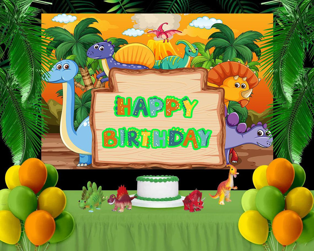 Cartoon Dinosaur Birthday Themed Party Backdrop Background TKH1840